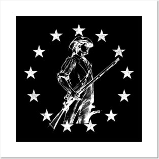 Concord Minuteman Drawing, White Posters and Art